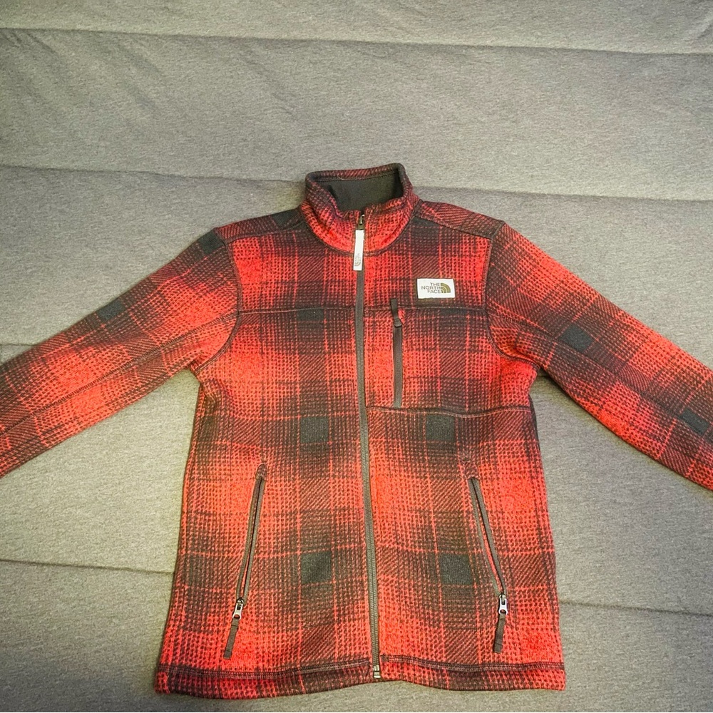 North Face Red/Black Plaid Fleece Jacket